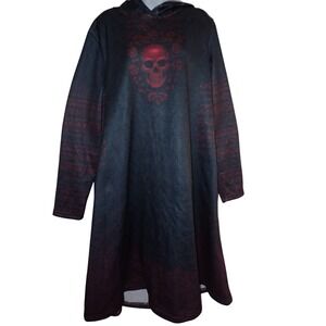Gothic Skull Rose Print Hoodie Dress Long Sleeve Dark Fantasy Kpop Style‎ 3XL